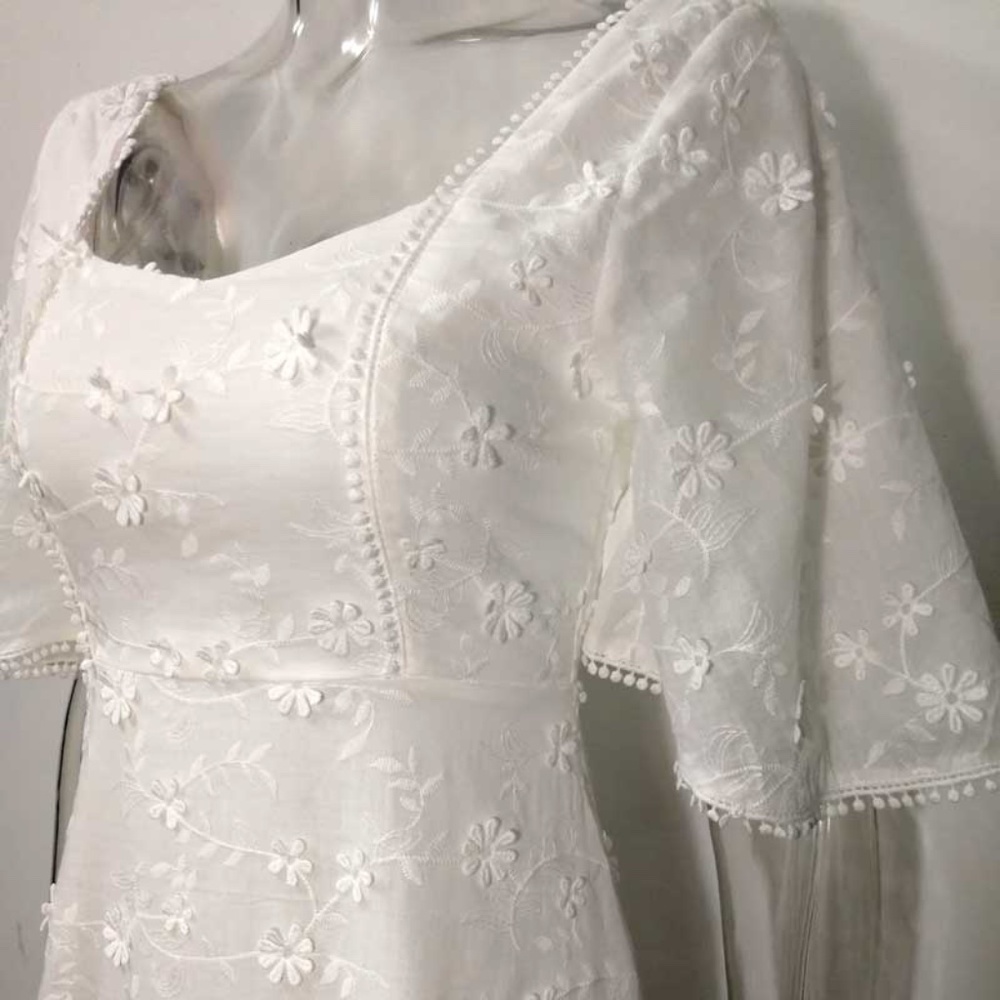 Boho White Embroider Floral Butterfly Sleeve Dress - Picture 5 of 9